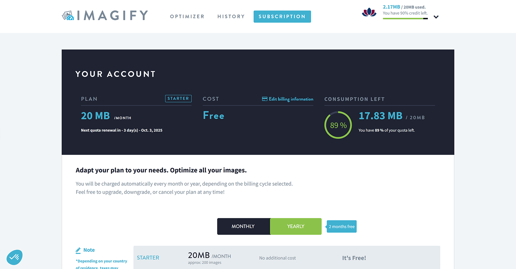 Imagify user account at https://app.imagify.io Imagify plugin user account at https://app.imagify.io