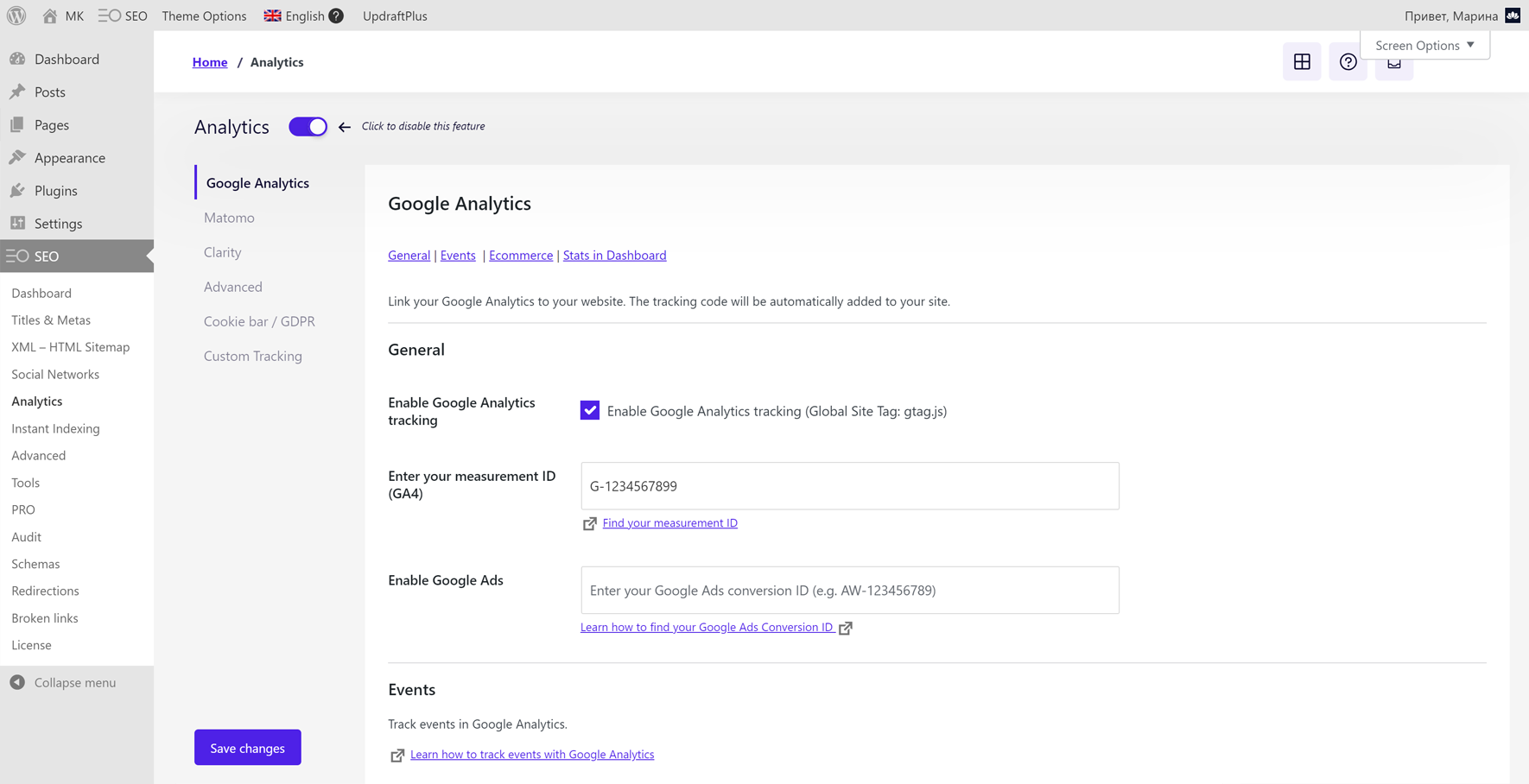 SEOPress Analytics Settings