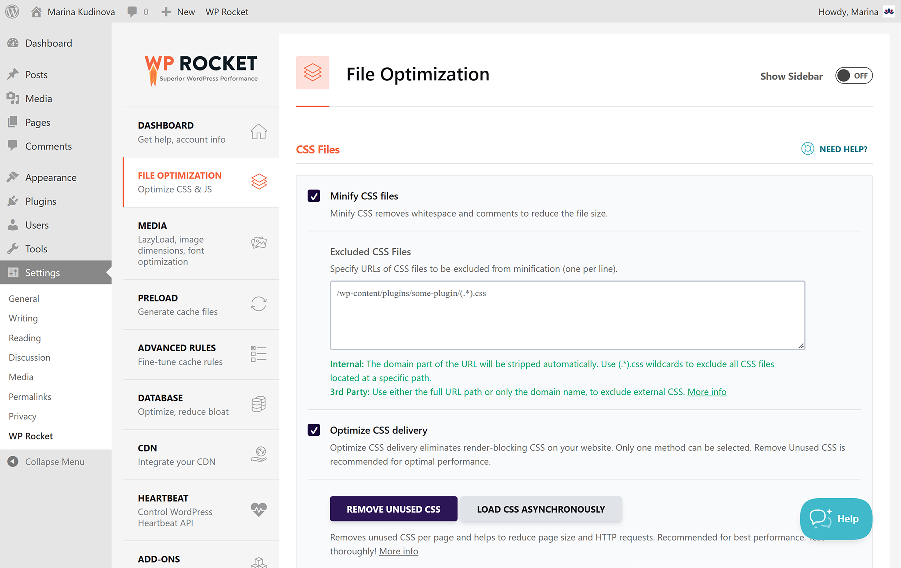 wp-rocket-css-js-optimization-settings